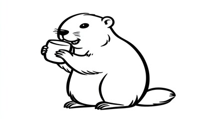 Cute cartoon groundhog holding a cup
