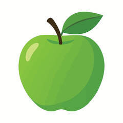 Vector illustration of a fresh green apple with a leaf, isolated on a white background
