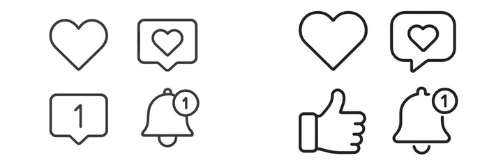 Icons representing social media engagement features including likes and notifications