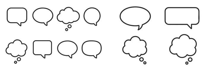 Different styles of speech and thought bubbles for graphic design and communication purposes in various shapes and sizes