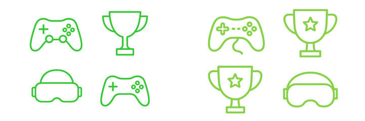Gaming icons representing achievements and technology in a digital competition setting without any specific brand references