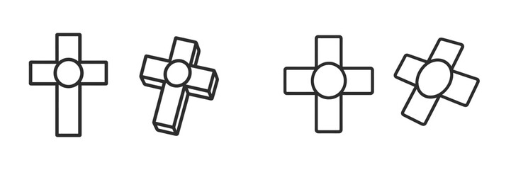 Detailed illustrations of simple cross designs in two-dimensional and three-dimensional forms