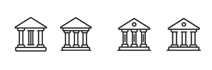 Architectural designs featuring classic columns representing historical buildings and institutions in a minimalist style