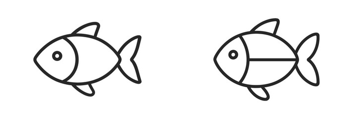 Simple line drawings of two fish in side view showcasing different designs and orientations