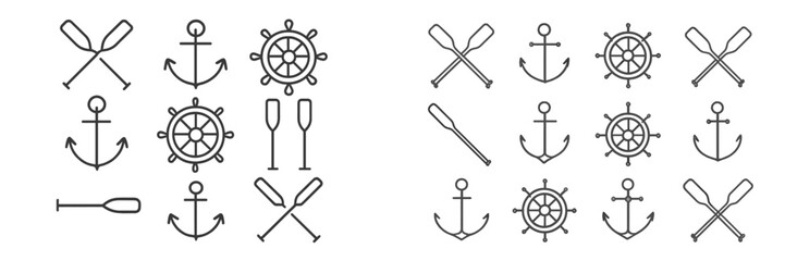Nautical symbols including anchors, oars, and steering wheels arranged in a repeating pattern for marine-themed design