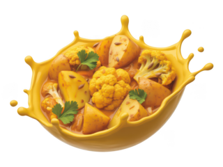 Aloo Gobi Curry Splash on transparent background