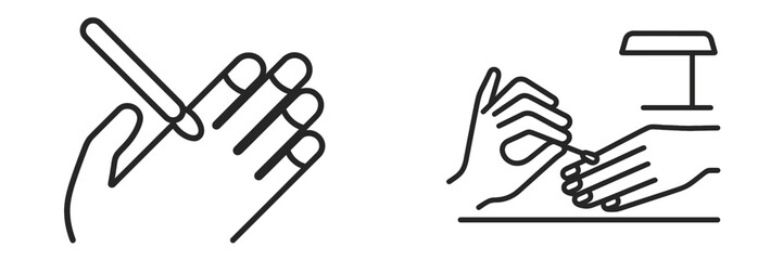 Obraz premium Manicure process with hands and tools displayed in a simple line art style
