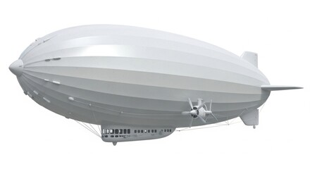 Sleek White Airship: Detailed View of a Classic Dirigible Design on White Background