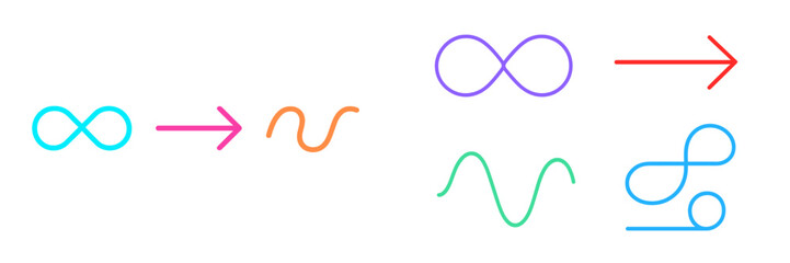 Symbols of infinity and curves illustrating mathematical concepts in a modern graphic design format