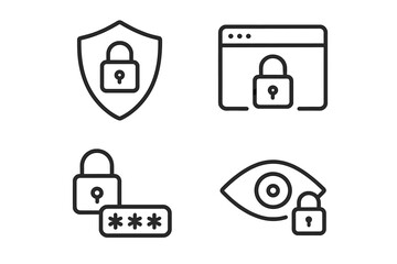 Icons representing digital security and privacy measures for online data protection