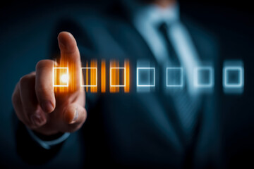 Business professional engaging with futuristic digital interface