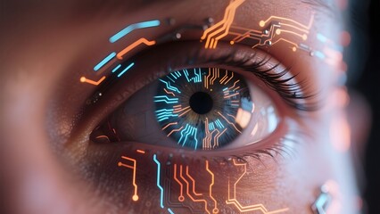 Cybernetic Eye with Circuit Patterns Overlaying the Iris