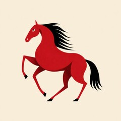 Symbolic red horse representing the year 2026 in the eastern calendar with a dynamic posture reflecting energy and fire