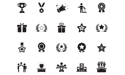 Award Icons Set Trophies, Medals, Ribbons & Stars Vector