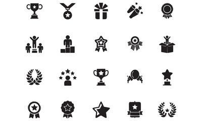 Award Icons Set Trophies, Medals, Ribbons & Stars Vector