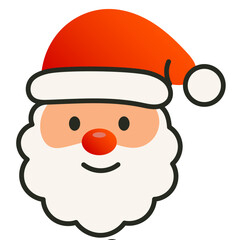 Santa Claus Portrait Avatar Face Isolated Transparent Icon. Colorful New Year or Christmas Decoration Symbol. Family Holiday Party Decoration. Greeting Winter Holiday Card or Invitation Design Sign.	