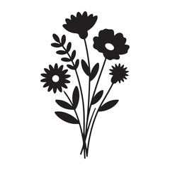 Simple black silhouette of a wildflower bouquet silhouette