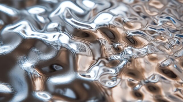 Abstract metallic texture with flowing, wavy, reflective surface.