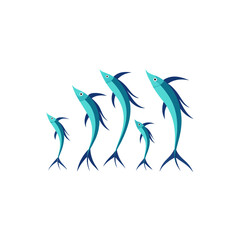 Naklejka premium different long finned deep fish set 