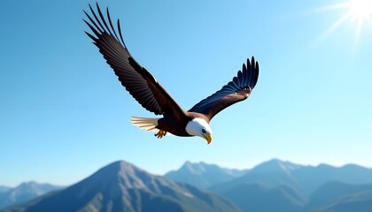 Obraz premium Bald Eagle Soaring Over Mountains (AI Generated)