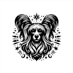 Elegant Papillon Dog Head Vector Illustration.