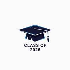 Class of 2026 graphic for graduation announcements features a mortarboard cap, symbolizing academic achievement, celebration of success and class of 2026.