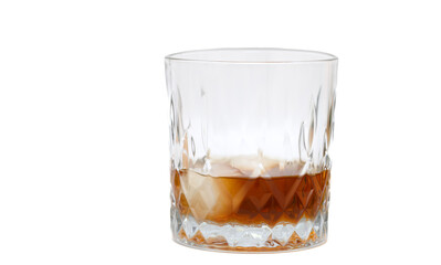 Popular whiskey drink with ice cubes, frozen alcohol, drink isolated on white background, studio shot, space for text