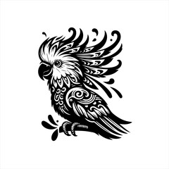 Stylized Cockatoo Tribal Art Illustration.
