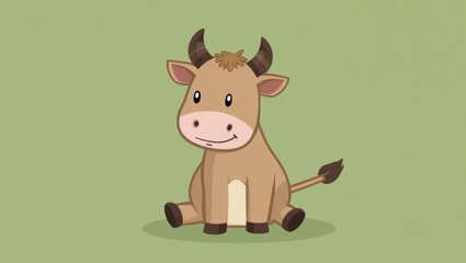 Cute cartoon cow sitting on a green pasture, bringing joy and charm to farm life with its friendly expression and playful demeanor