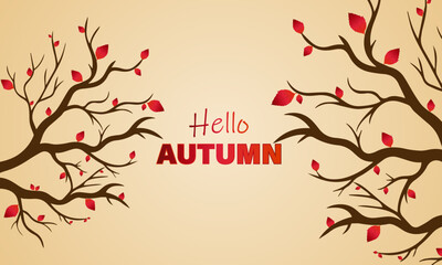 Autumn background with red leaves, tree branches, and 