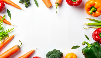 Colorful vegetables arranged on a white background
