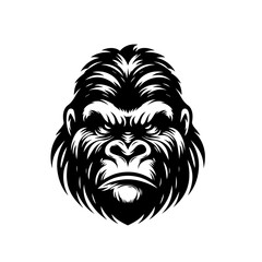 Fierce Black and White Gorilla Head Illustration.