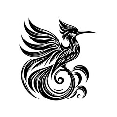 Fototapeta premium Stylized Black Bird with Flowing Tail Feathers.