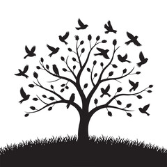 Obraz premium Tree with birds flying away silhouette