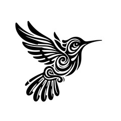 Fototapeta premium Stylized Black Hummingbird Tribal Tattoo Design.