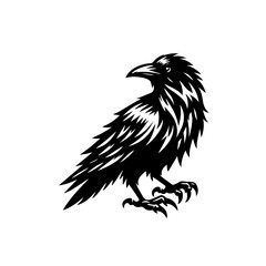 Obraz premium Stylized Black Raven Perched on White Background.