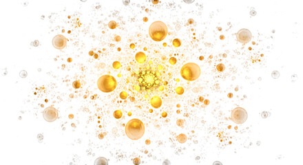 Abstract golden particles and spheres isolated on transparent background