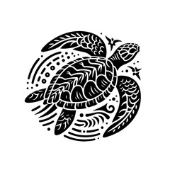 Fototapeta premium Stylized Black Sea Turtle with Tribal Patterns.