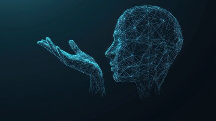 Abstract polygonal head and hand profile.
