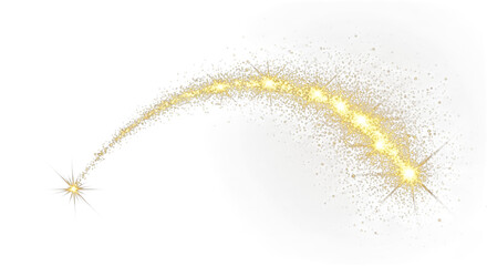 Golden sparkling star trail isolated on transparent background