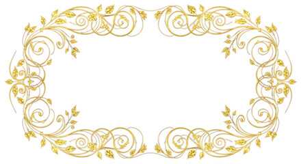 Ornate golden floral frame isolated on transparent background
