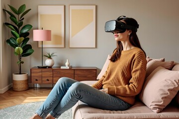 Fototapeta premium - Transform Your Living Room with a Virtual Reality Furniture Fitting Room: Design and Decorate with Augmented Reality app
