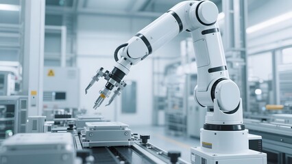 Robotic Arm Operating in a High-Tech Manufacturing Facility