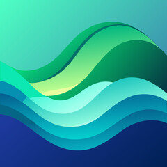 Abstract flowing waves of green and blue gradients create a serene and dynamic background