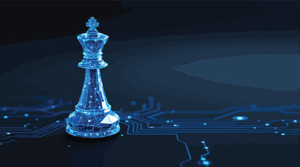 Digital king chess piece represents data strategy and technological advancement in modern industry.