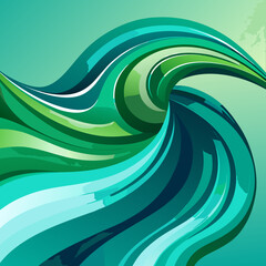 Abstract flowing green and teal waves with a swirling vortex effect and subtle grunge texture