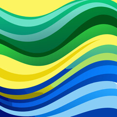 Abstract flowing waves of green yellow and blue colors creating a vibrant and dynamic background