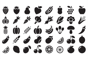 Flat agricultural vector symbols of fruit and vegetable varieties