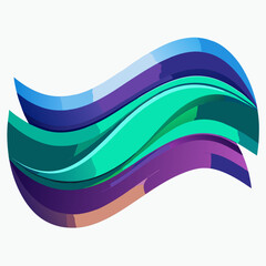 Abstract flowing waves of vibrant blue teal green and purple colors on a white background