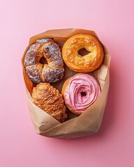 Delicious assorted pastries in a bag.
